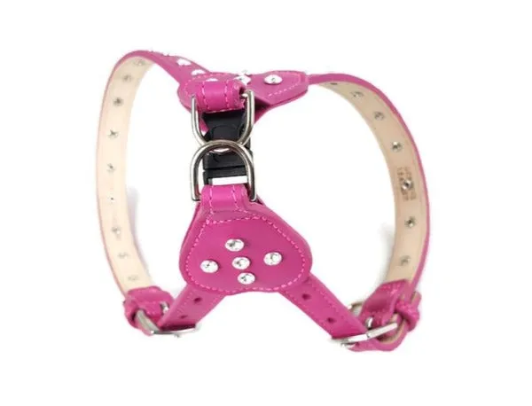Brie Leather Step-In Dog Harness with Clear Crystals on Straps and Tabs