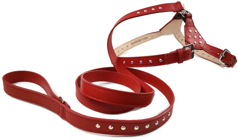 Brie Leather Step-In Dog Harness with Clear Crystals on Straps and Tabs