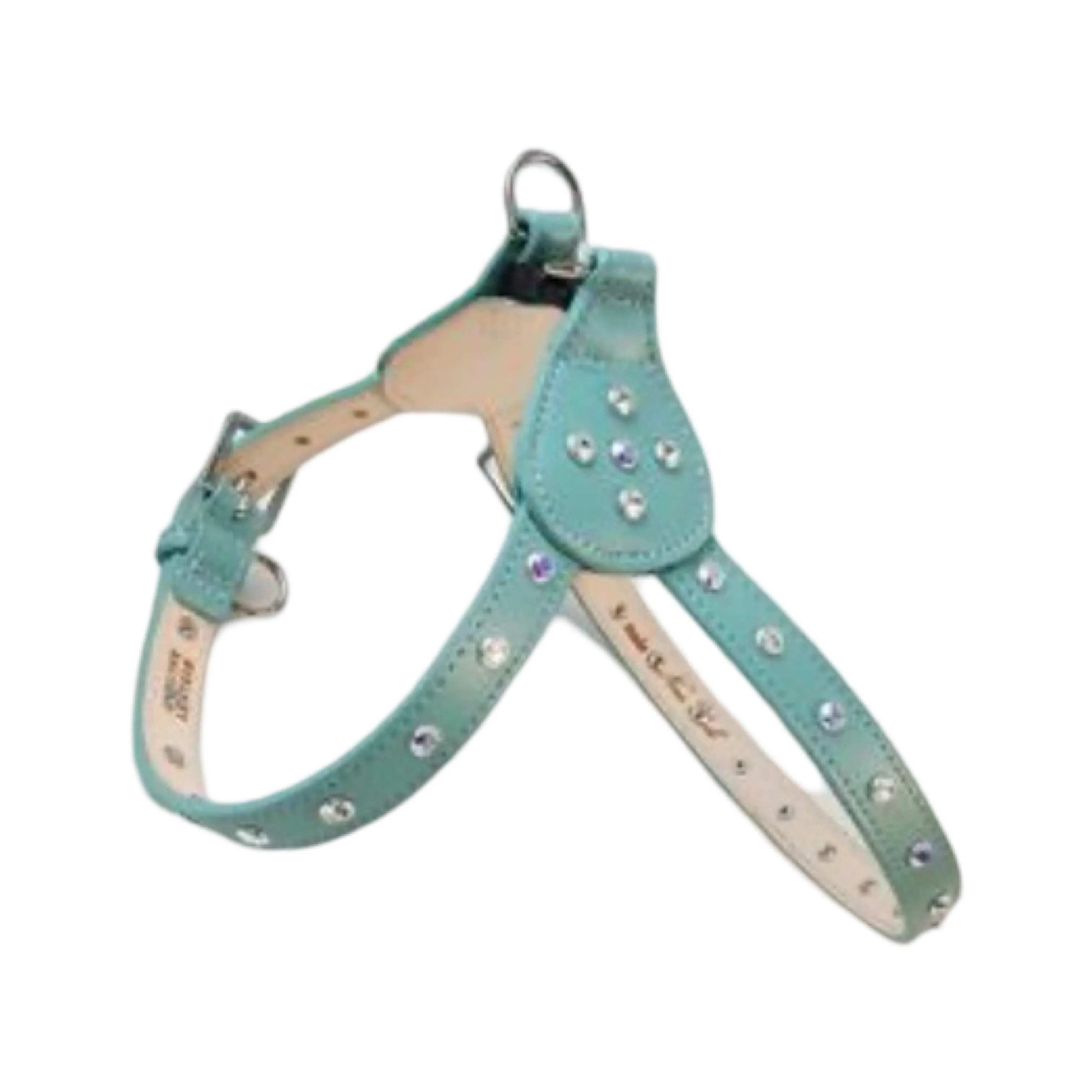 Brie Leather Step-In Dog Harness with Clear Crystals on Straps and Tabs