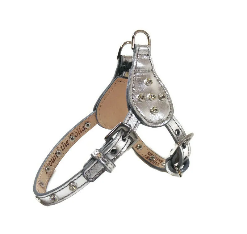 Brie Leather Step-In Dog Harness with Clear Crystals on Straps and Tabs