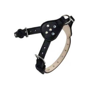 Brie Leather Step-In Dog Harness with Clear Crystals on Straps and Tabs