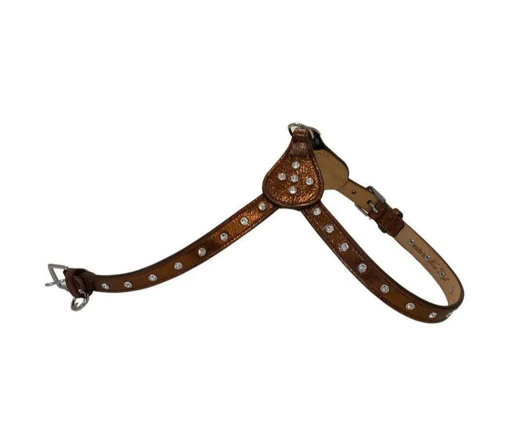 Brie Metallic Leather Step-In Dog Harness with Crystals on Straps & Side Tabs