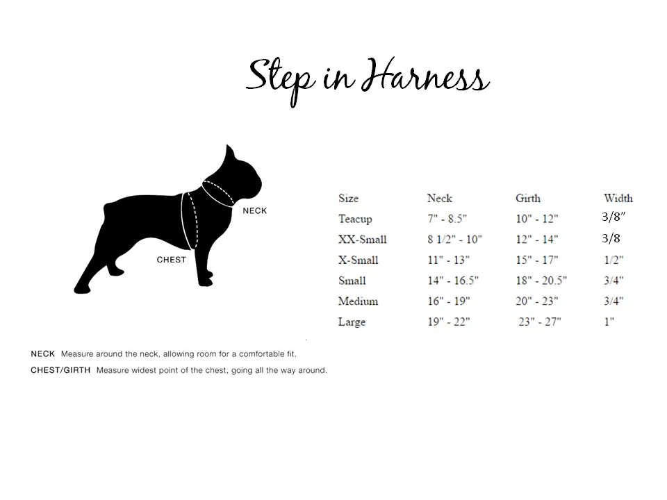 Brie Metallic Leather Step-In Dog Harness with Crystals on Straps & Side Tabs