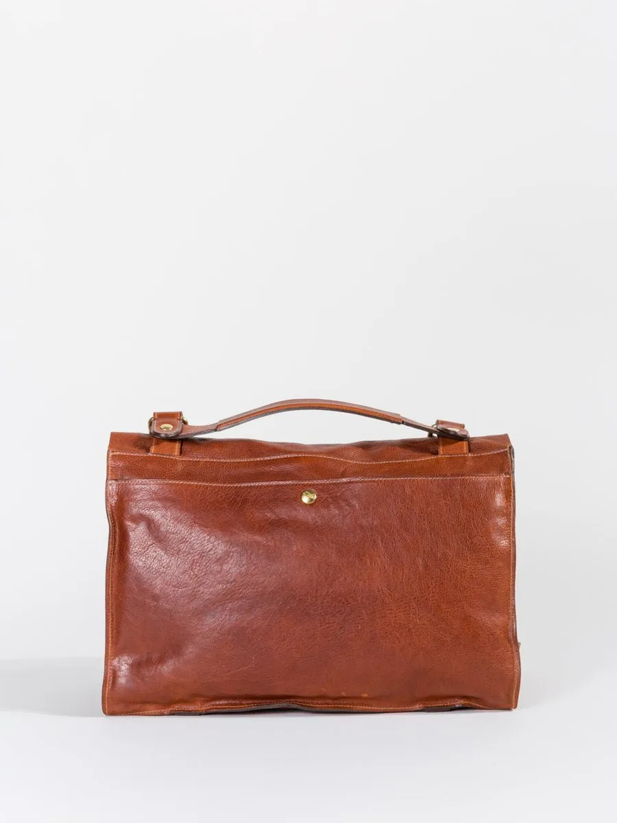 briefcase with shoulder strap - cognac