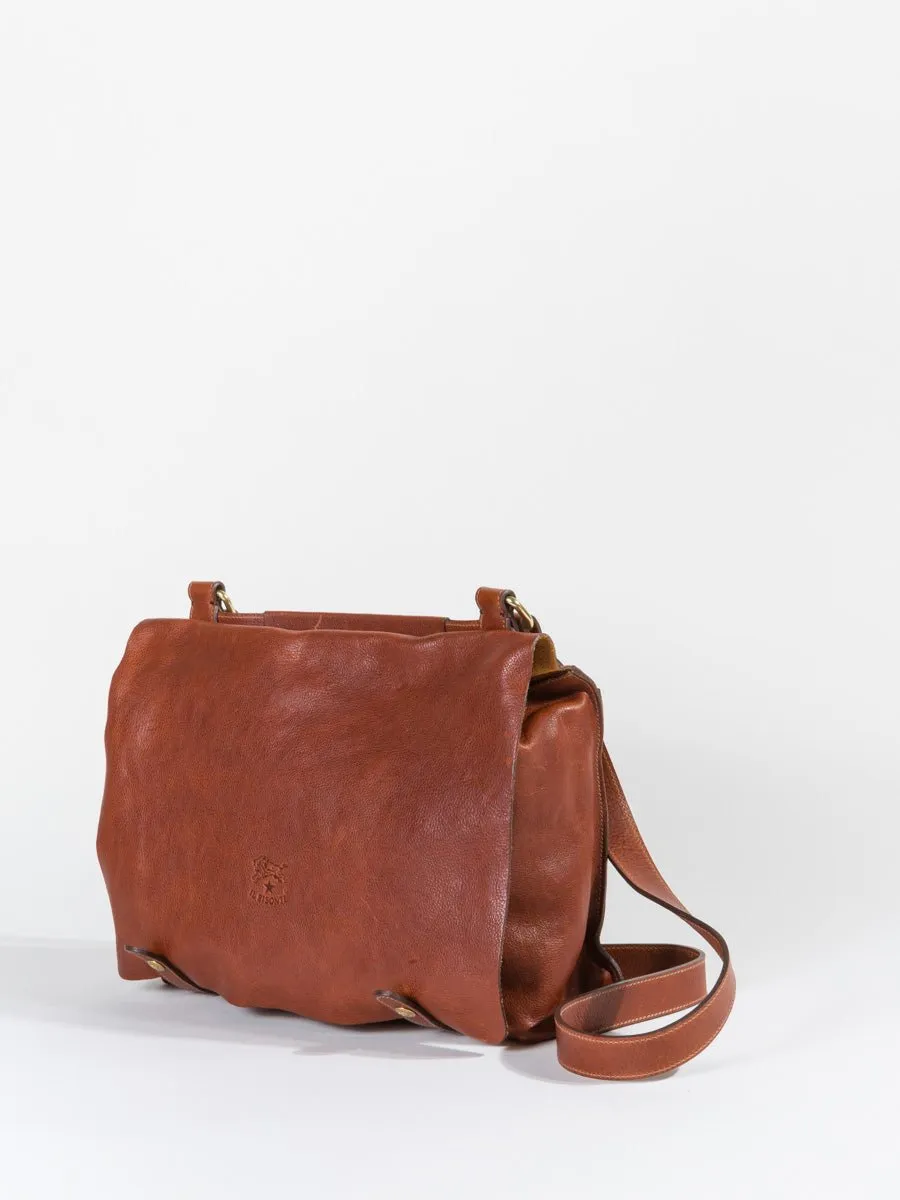 briefcase with shoulder strap - cognac