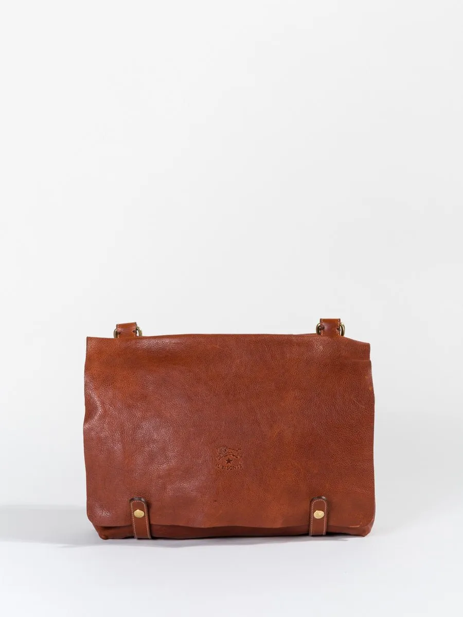 briefcase with shoulder strap - cognac