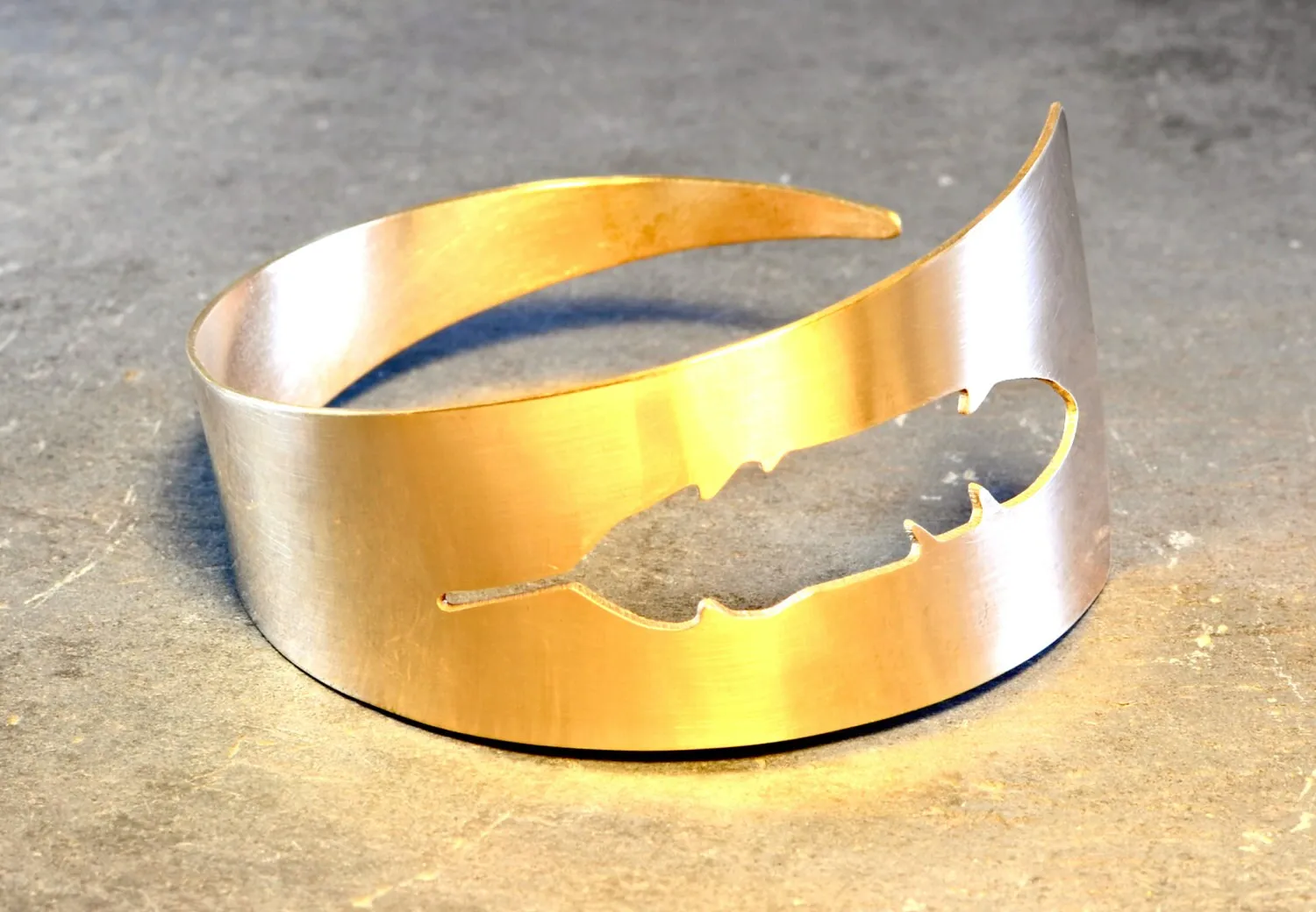 Bronze feather shaped handcrafted cuff bracelet