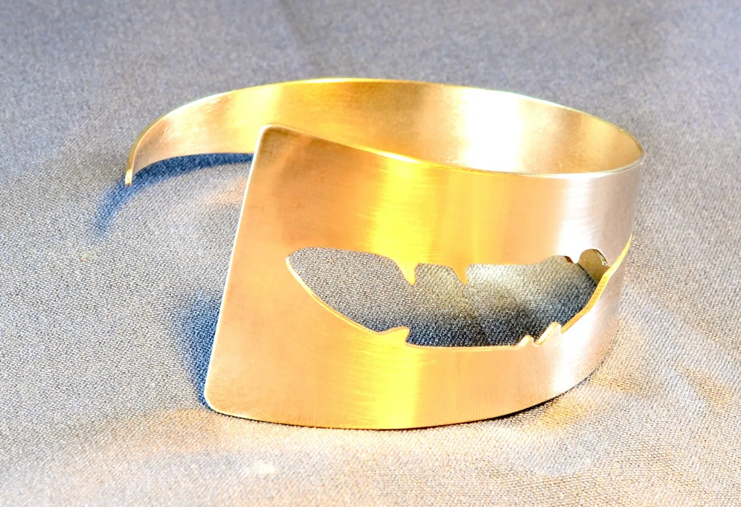 Bronze feather shaped handcrafted cuff bracelet