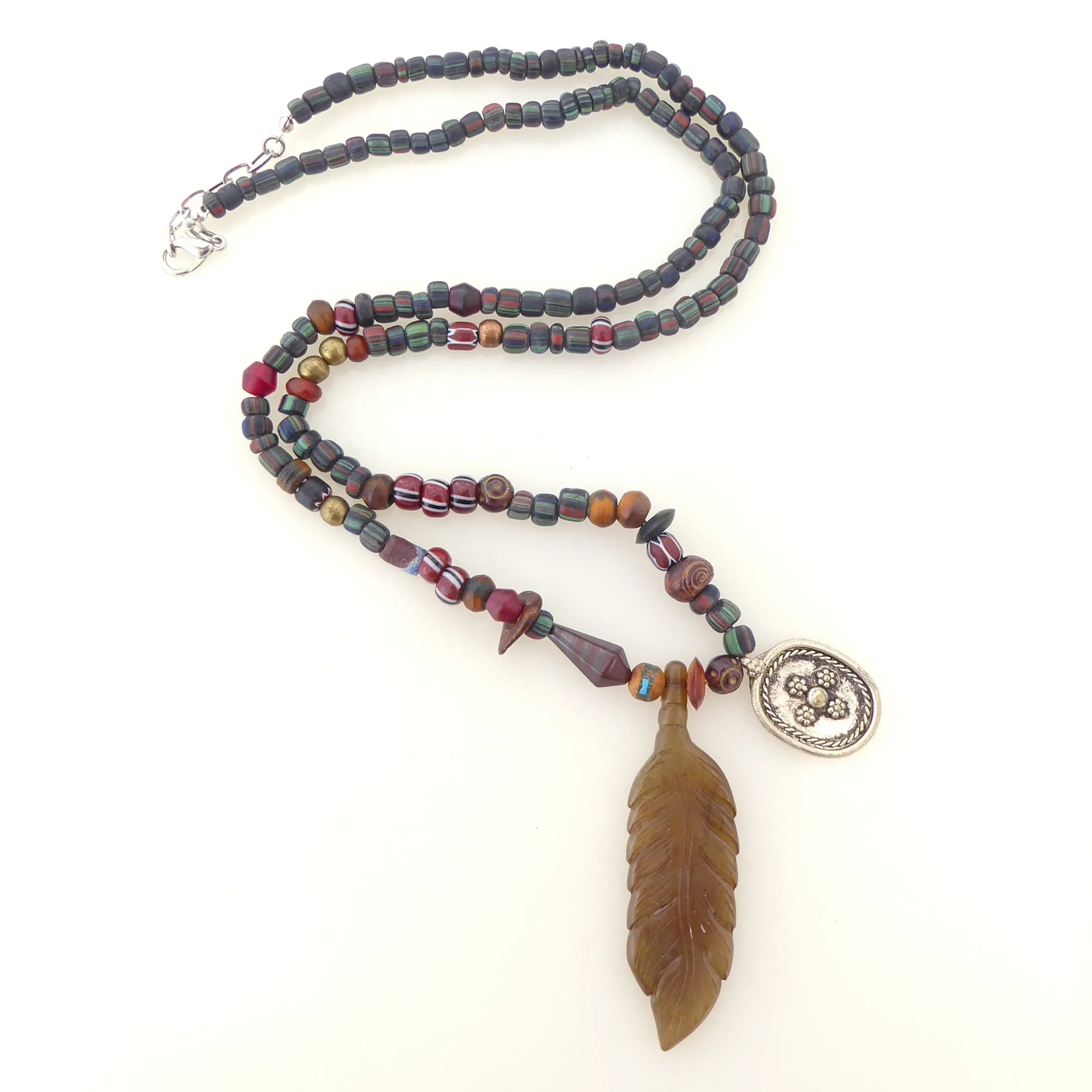 Brown agate feather necklace