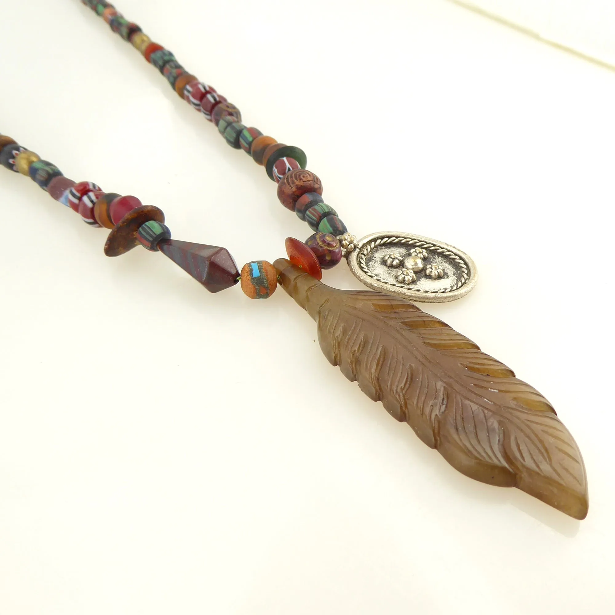 Brown agate feather necklace