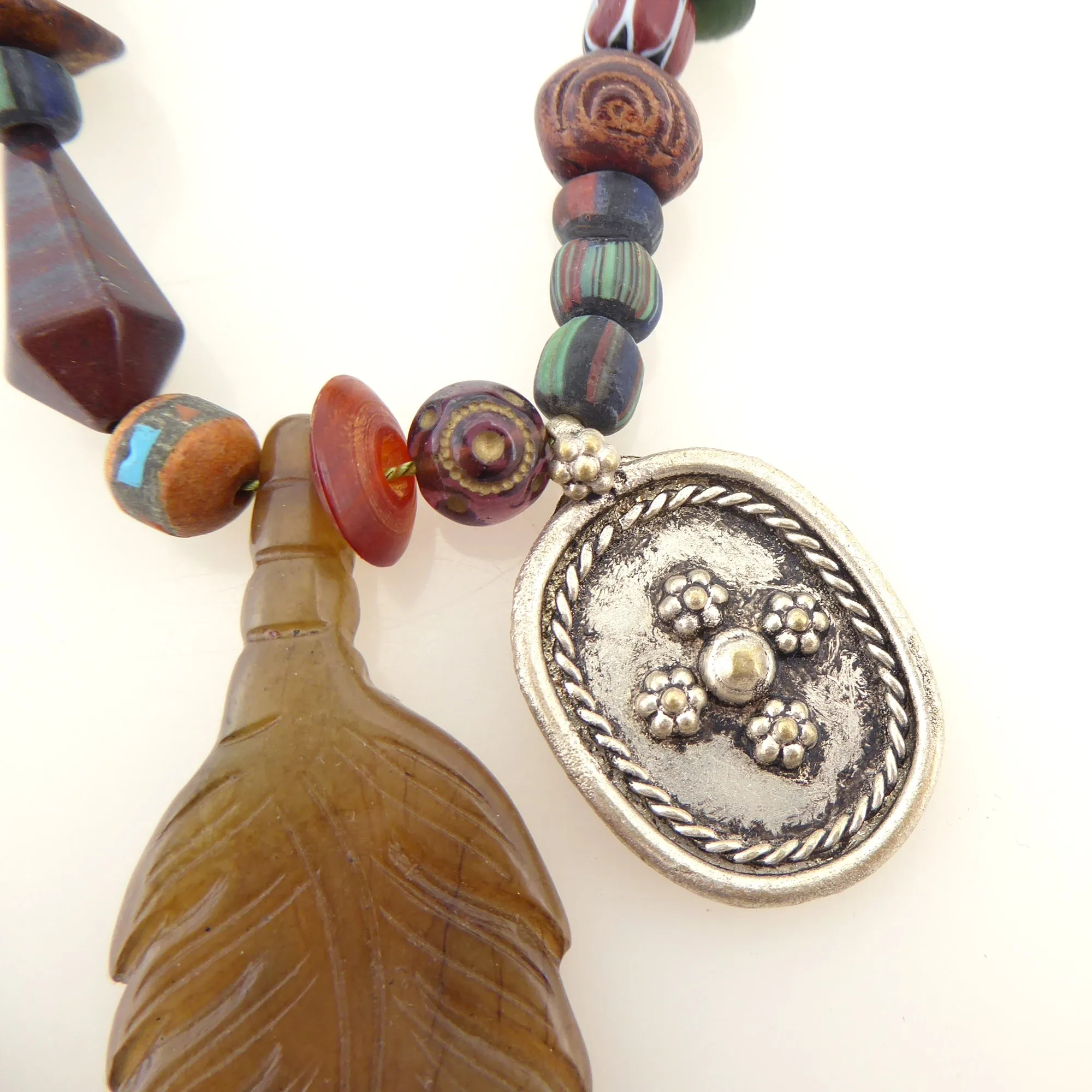 Brown agate feather necklace