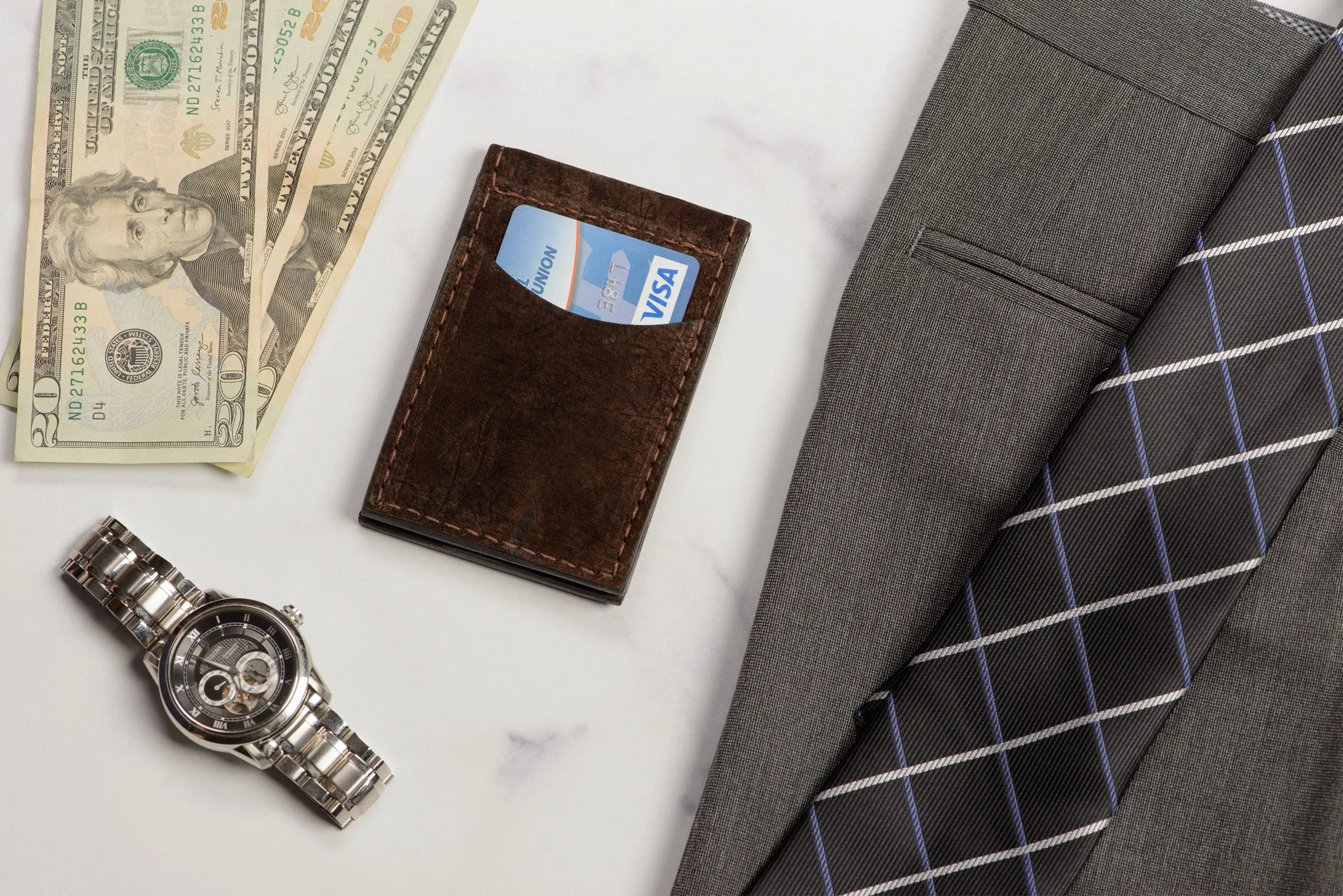 Brown Hippopotamus Bifold Slim Profile Wallet With Money Clip