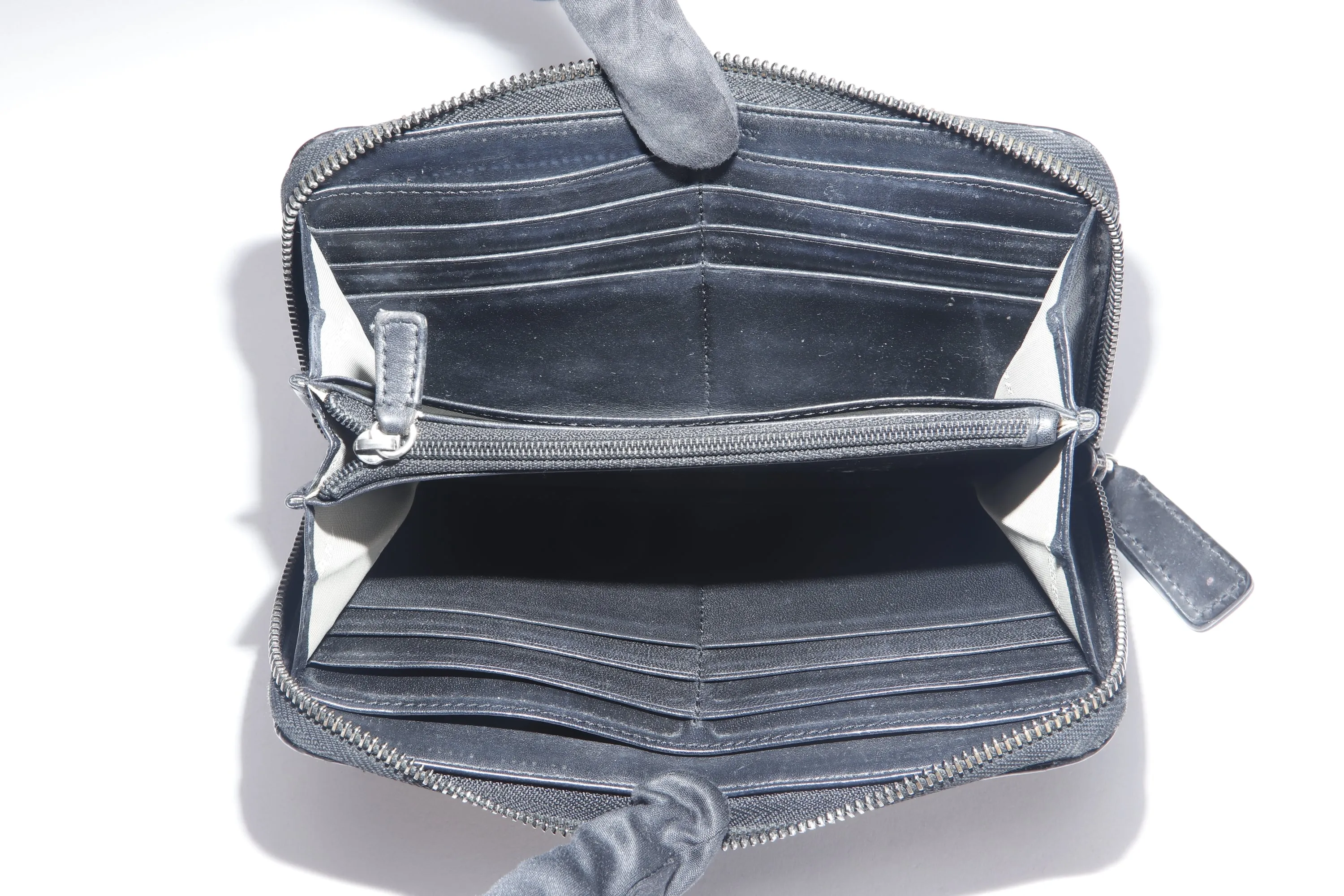 BURBERRY BLACK LEATHER NOVA CHECK ZIP OVER LONG WALLET, NO DUST COVER & BOX