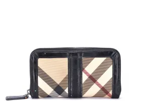 BURBERRY BLACK LEATHER NOVA CHECK ZIP OVER LONG WALLET, NO DUST COVER & BOX