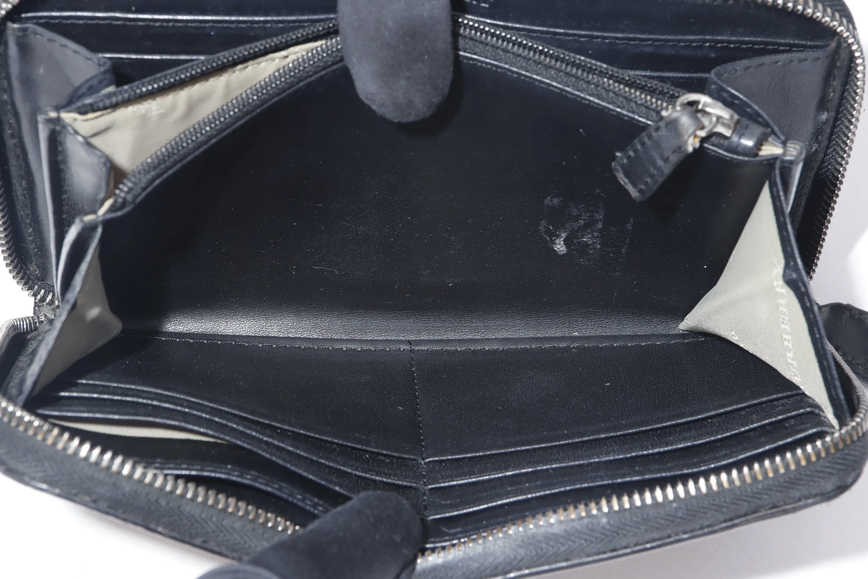 BURBERRY BLACK LEATHER NOVA CHECK ZIP OVER LONG WALLET, NO DUST COVER & BOX