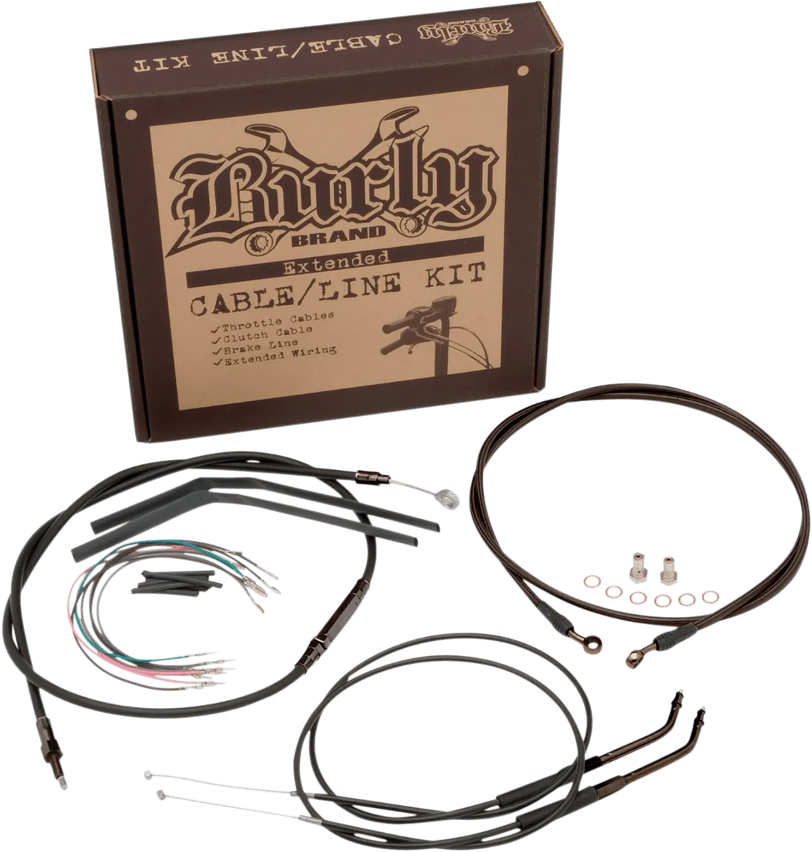 Burly Brand B30-1046 Extended Cable/Brake Line Kit for 14in. Ape Handlebars - Black Vinyl