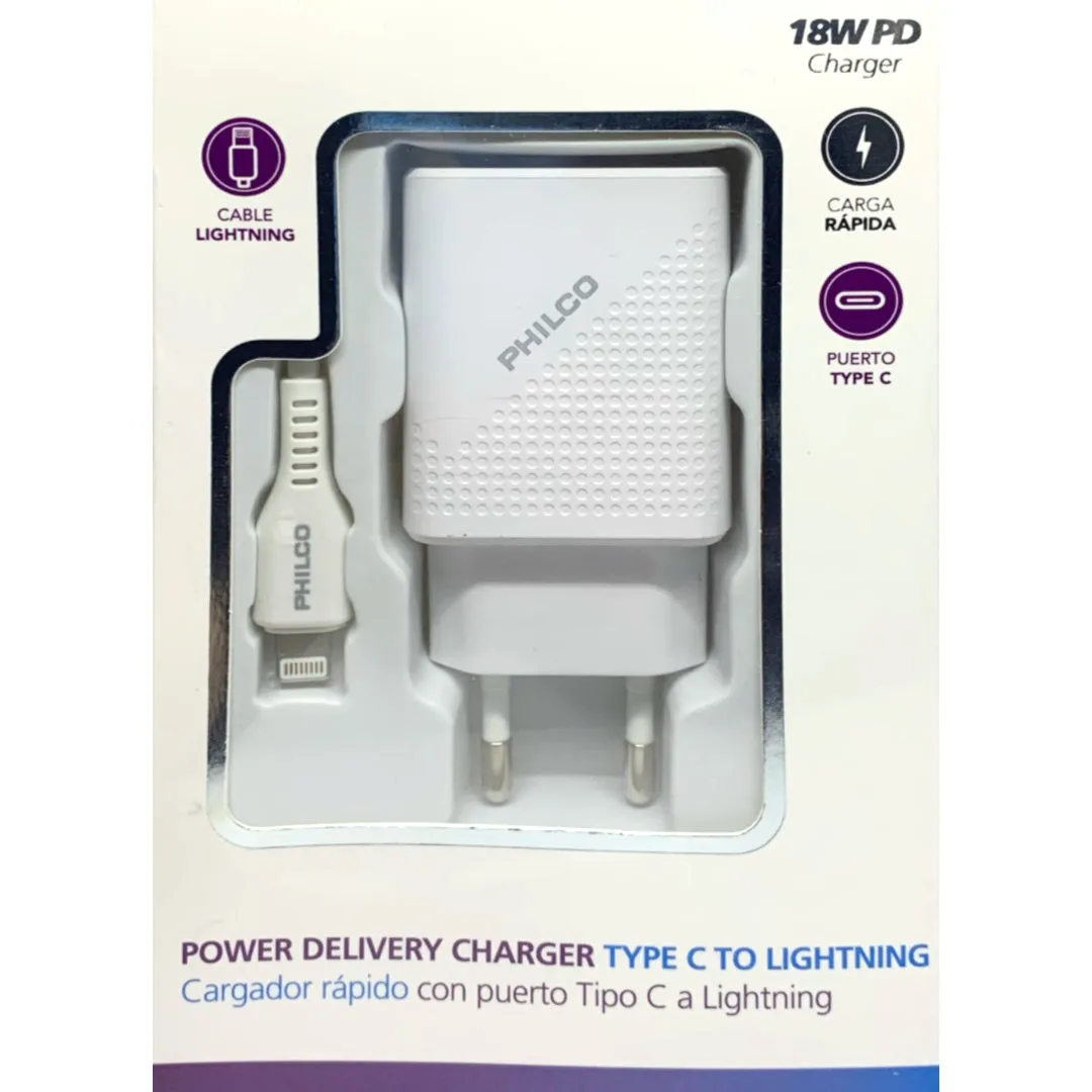 Cargador   Cable USB-C 3.0A 18W PHILCO QC624