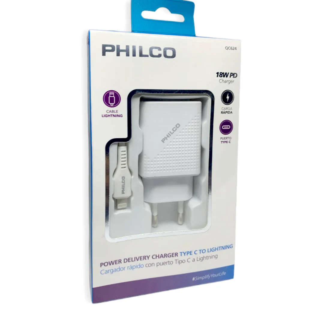 Cargador   Cable USB-C 3.0A 18W PHILCO QC624