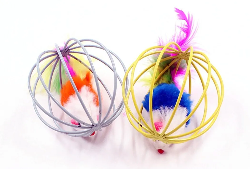 Cat Interactive Toy Stick Feather Wand With Small Bell Mouse Cage Toys Plastic Artificial Colorful Cat Teaser Toy Pet Supplies
