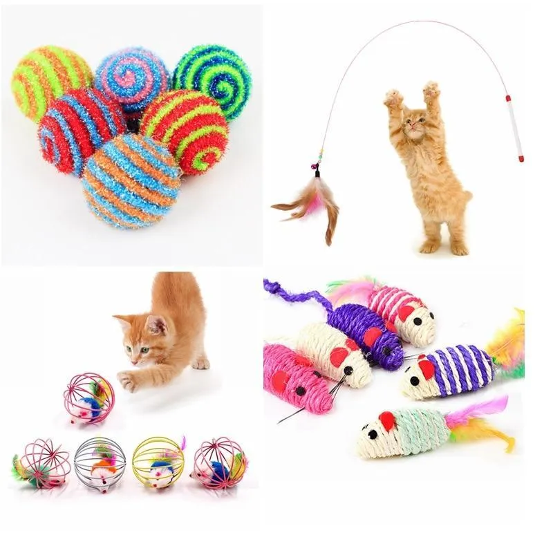 Cat Interactive Toy Stick Feather Wand With Small Bell Mouse Cage Toys Plastic Artificial Colorful Cat Teaser Toy Pet Supplies