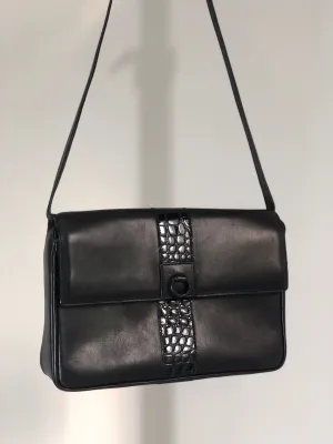 CELINE Gancini Leather Shoulder bag Clutch bag Black Vintage Old Celine 6ehwcp