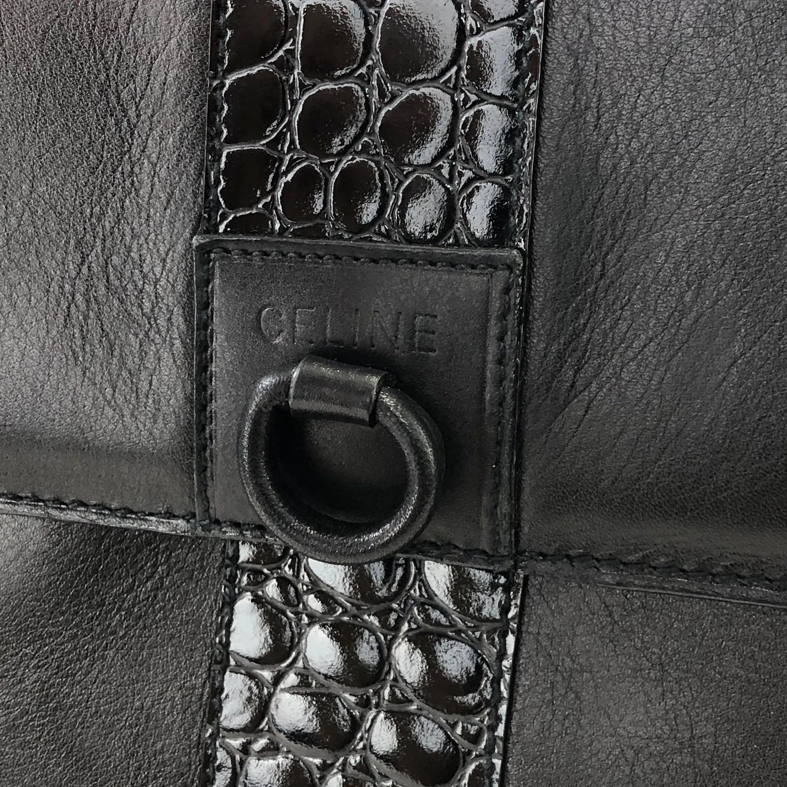 CELINE Gancini Leather Shoulder bag Clutch bag Black Vintage Old Celine 6ehwcp