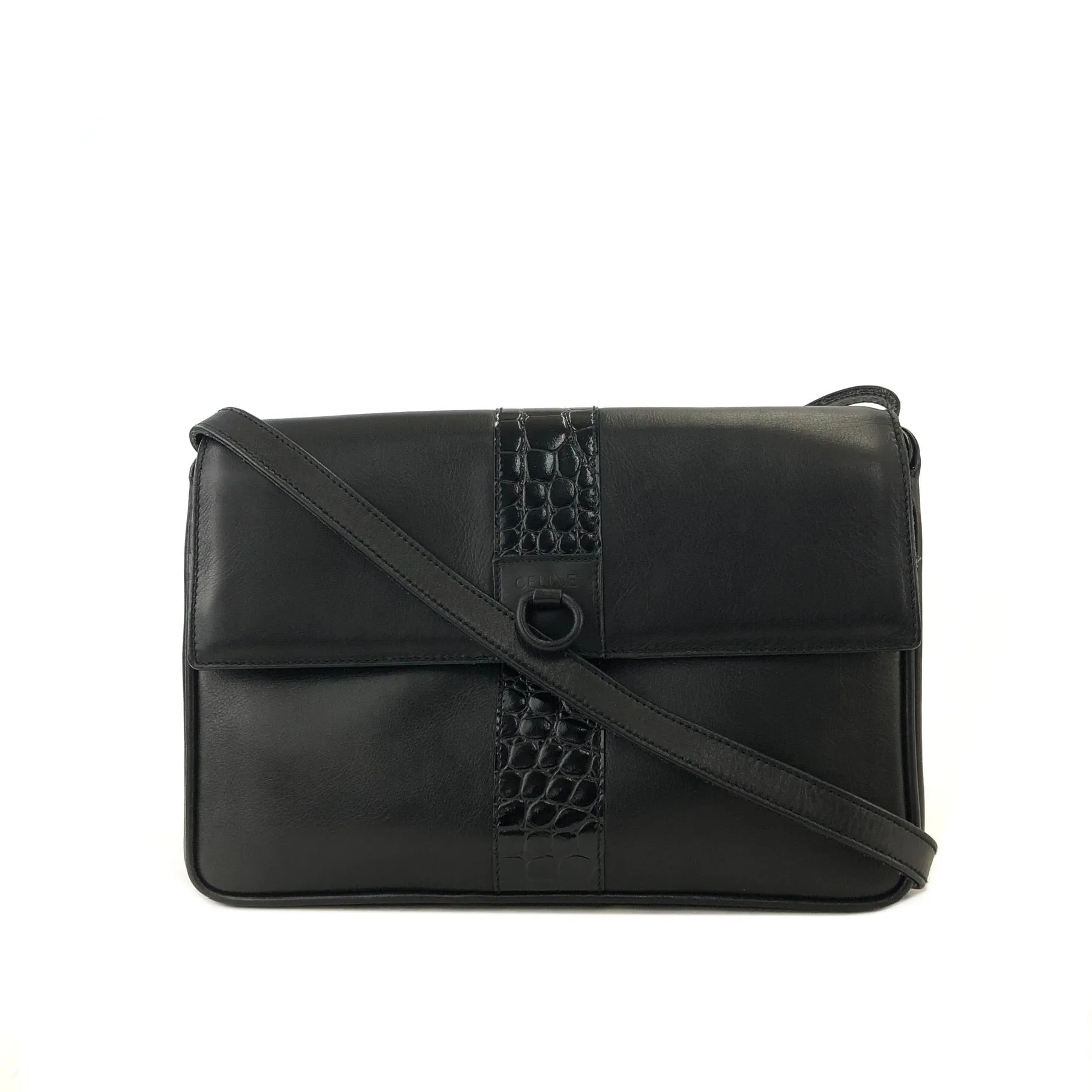 CELINE Gancini Leather Shoulder bag Clutch bag Black Vintage Old Celine 6ehwcp