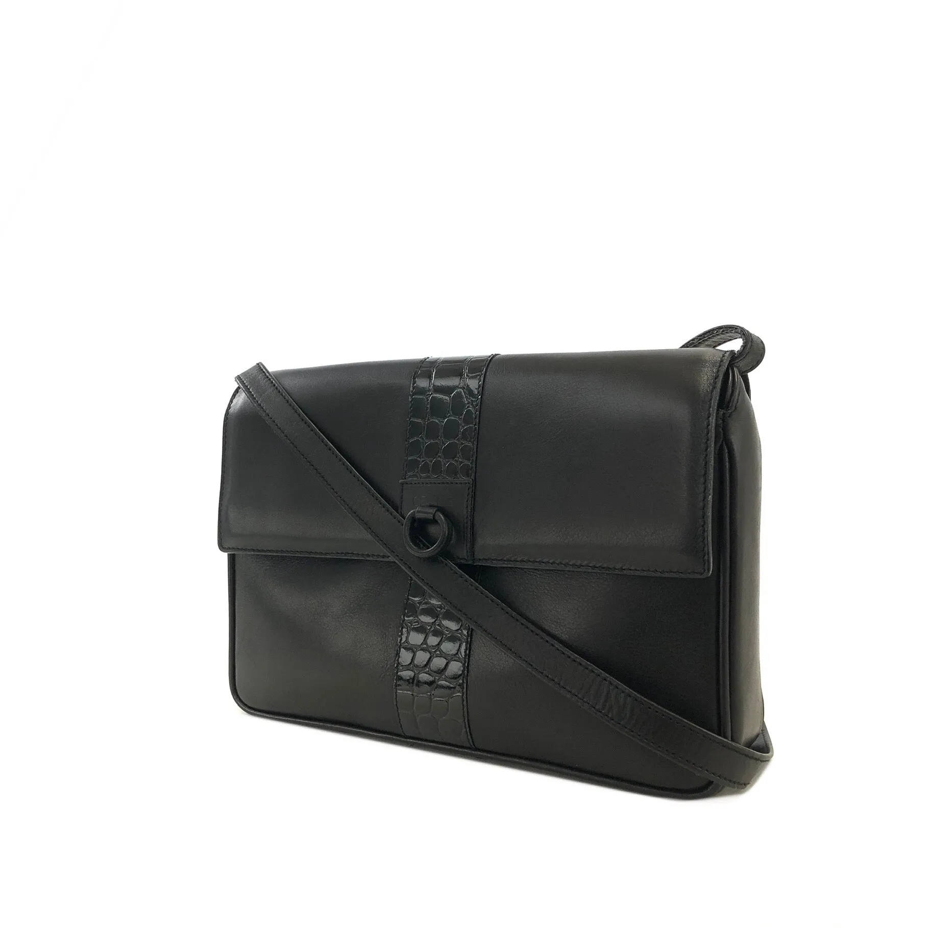 CELINE Gancini Leather Shoulder bag Clutch bag Black Vintage Old Celine 6ehwcp