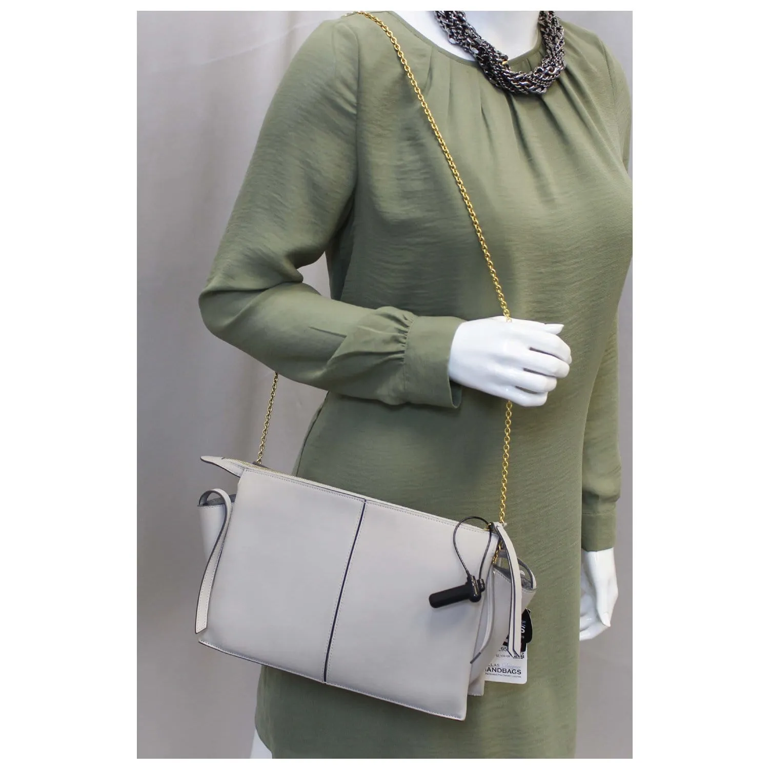 Celine Tri-Fold Clutch on Chain Smooth Calfskin Crossbody Bag Light Grey - Last Call