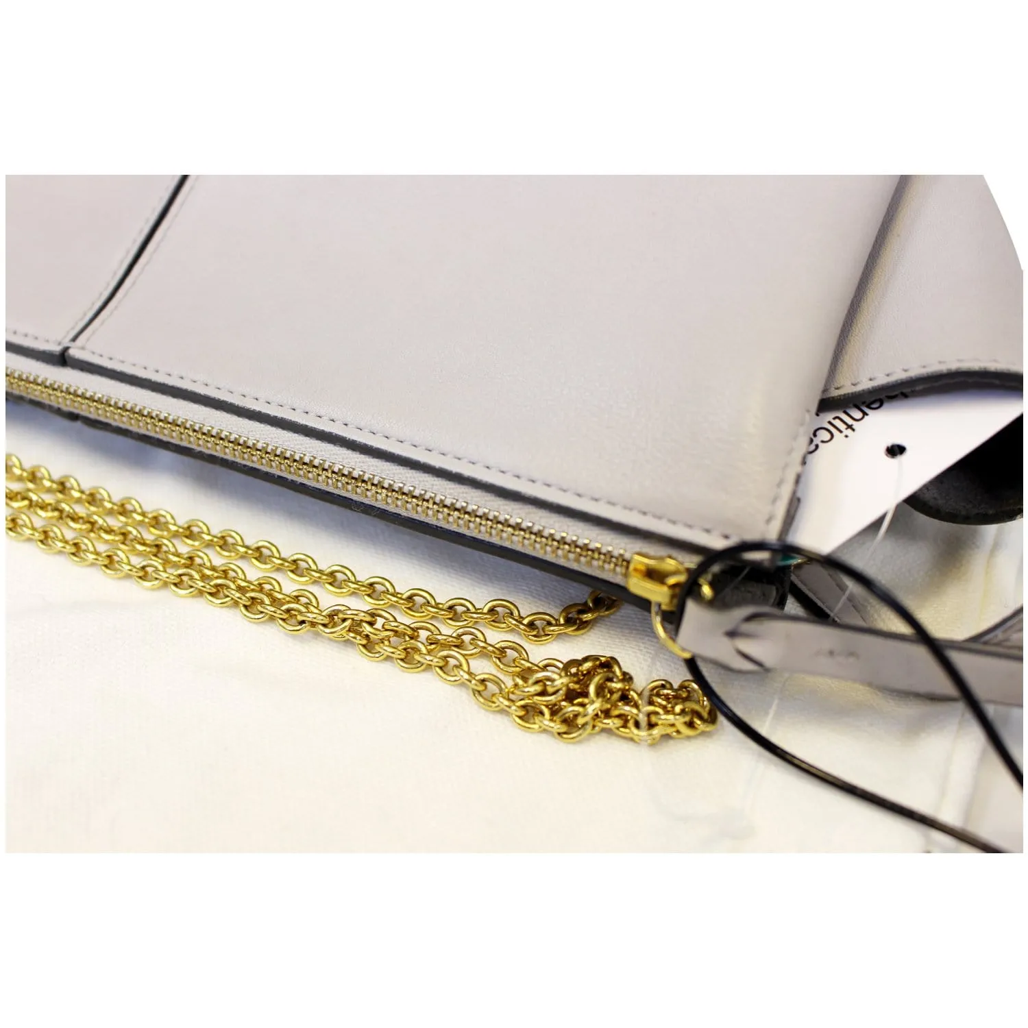 Celine Tri-Fold Clutch on Chain Smooth Calfskin Crossbody Bag Light Grey - Last Call