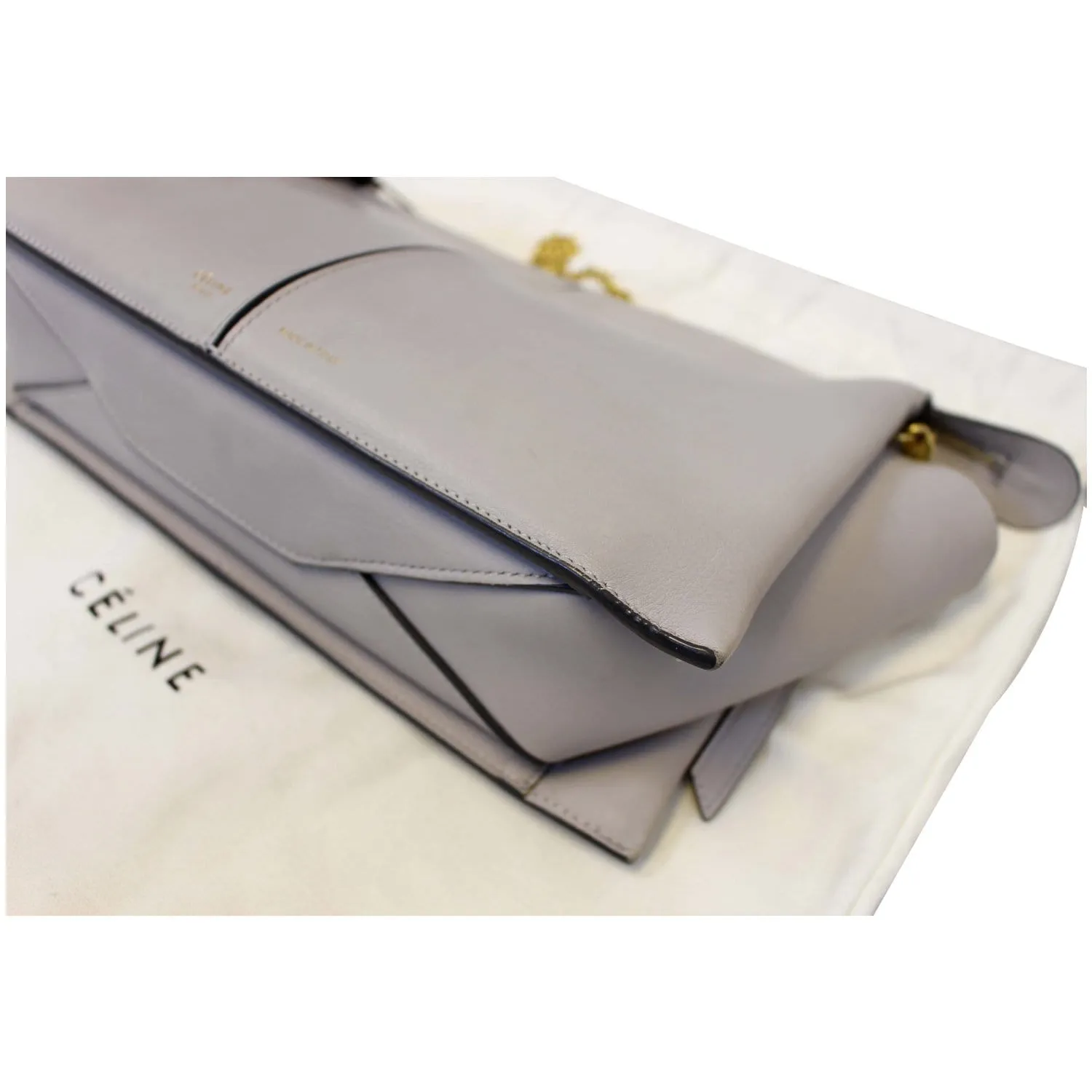 Celine Tri-Fold Clutch on Chain Smooth Calfskin Crossbody Bag Light Grey - Last Call