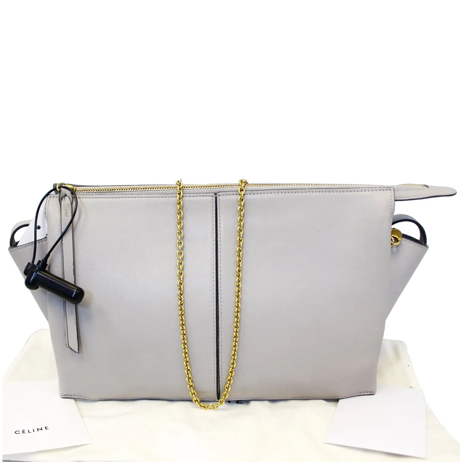 Celine Tri-Fold Clutch on Chain Smooth Calfskin Crossbody Bag Light Grey - Last Call
