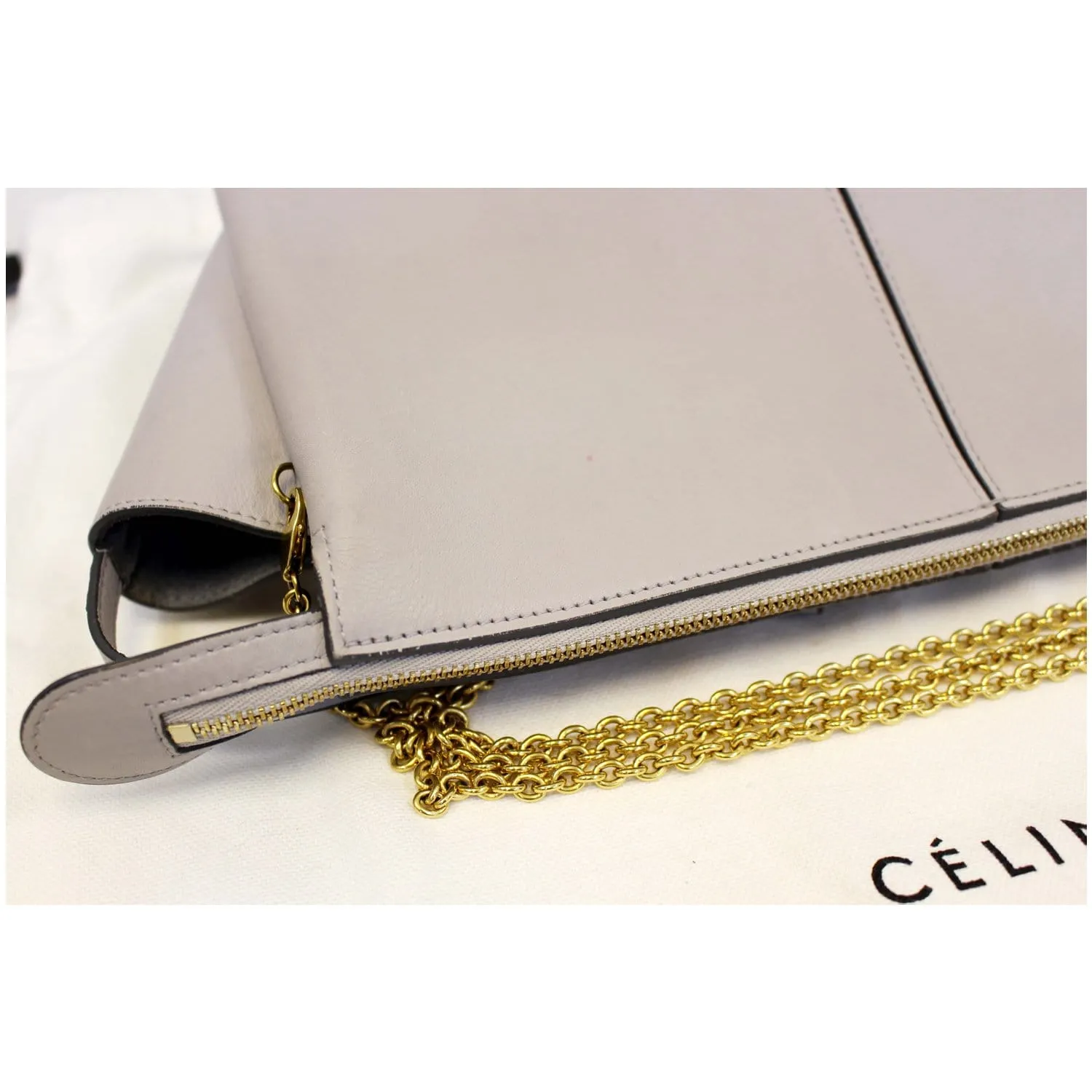 Celine Tri-Fold Clutch on Chain Smooth Calfskin Crossbody Bag Light Grey - Last Call