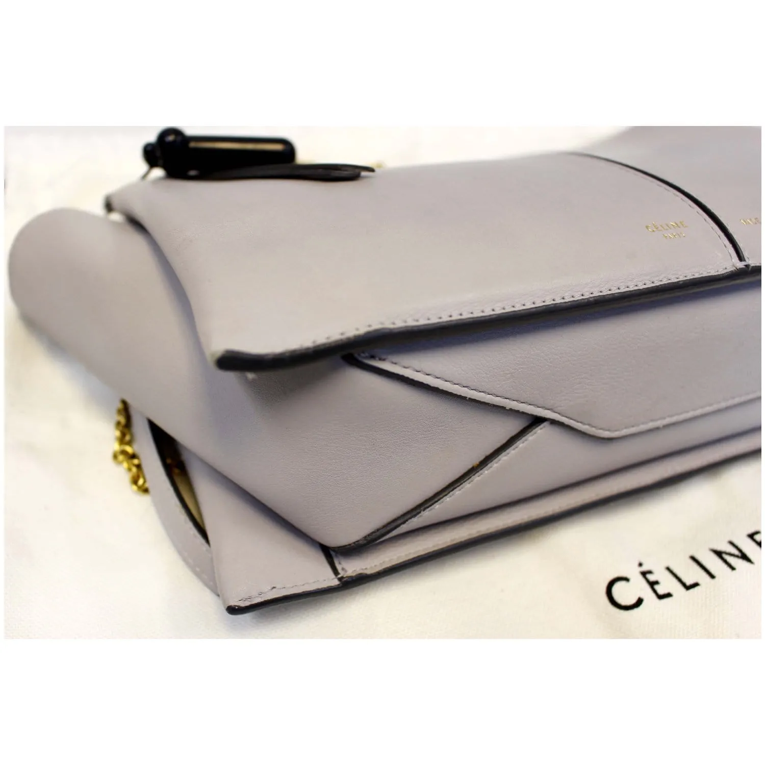 Celine Tri-Fold Clutch on Chain Smooth Calfskin Crossbody Bag Light Grey - Last Call