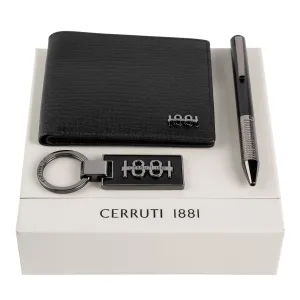 CERRUTI 1881 NPBKM012A - Set Irving Black (ballpoint pen, key ring & money wallet)