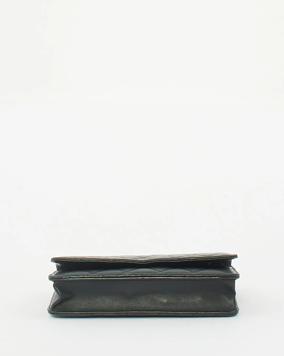 Chanel Black Lambskin Leather with Silver Hardware Wallet On Chain