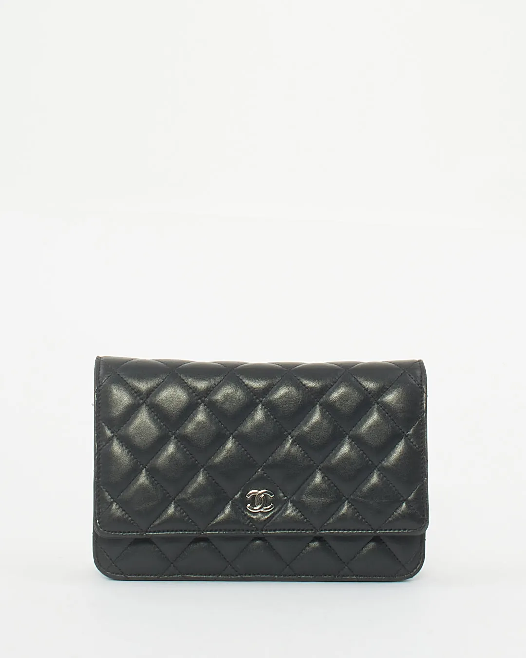 Chanel Black Lambskin Leather with Silver Hardware Wallet On Chain