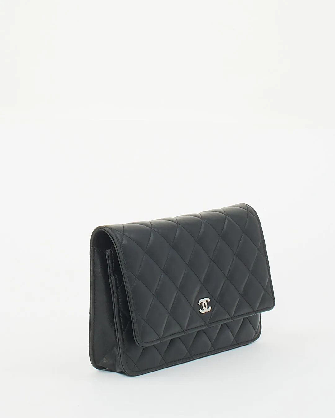 Chanel Black Lambskin Leather with Silver Hardware Wallet On Chain