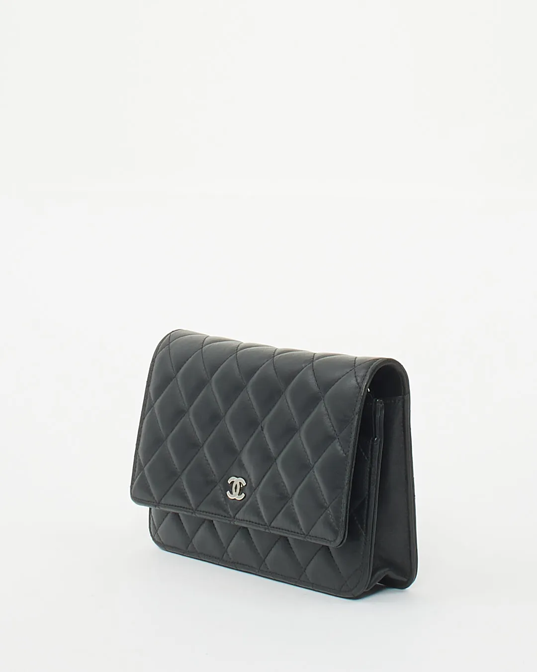 Chanel Black Lambskin Leather with Silver Hardware Wallet On Chain