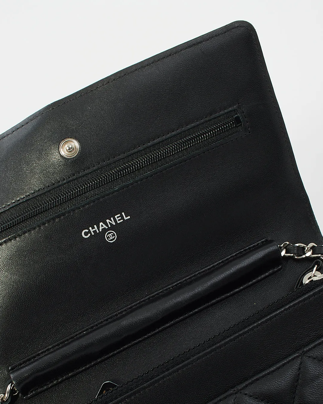 Chanel Black Lambskin Leather with Silver Hardware Wallet On Chain