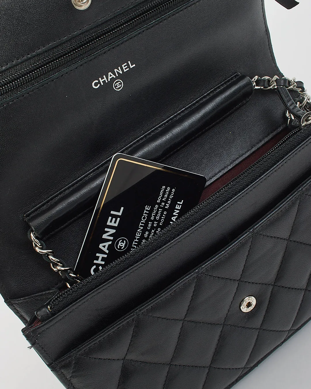 Chanel Black Lambskin Leather with Silver Hardware Wallet On Chain