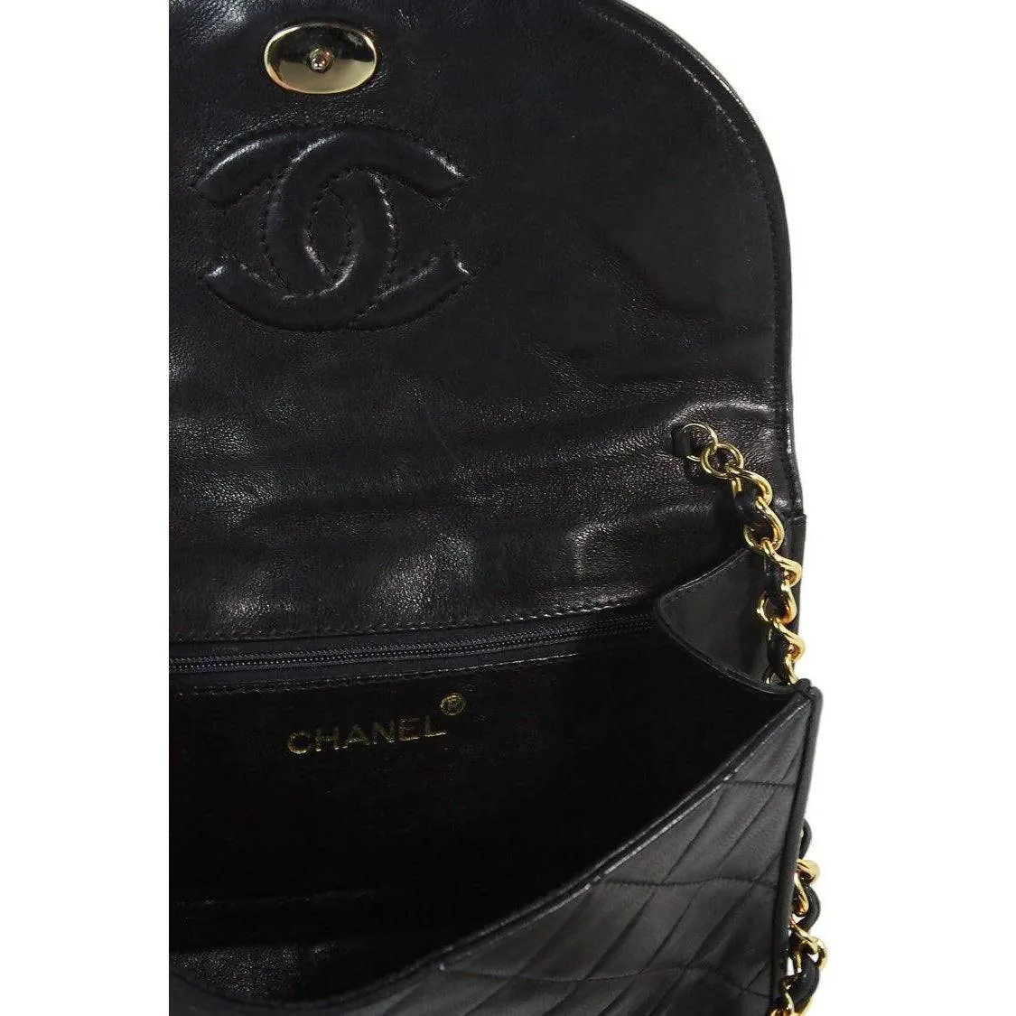 CHANEL Black Leather Quilted Crossbody Bag with Tassel