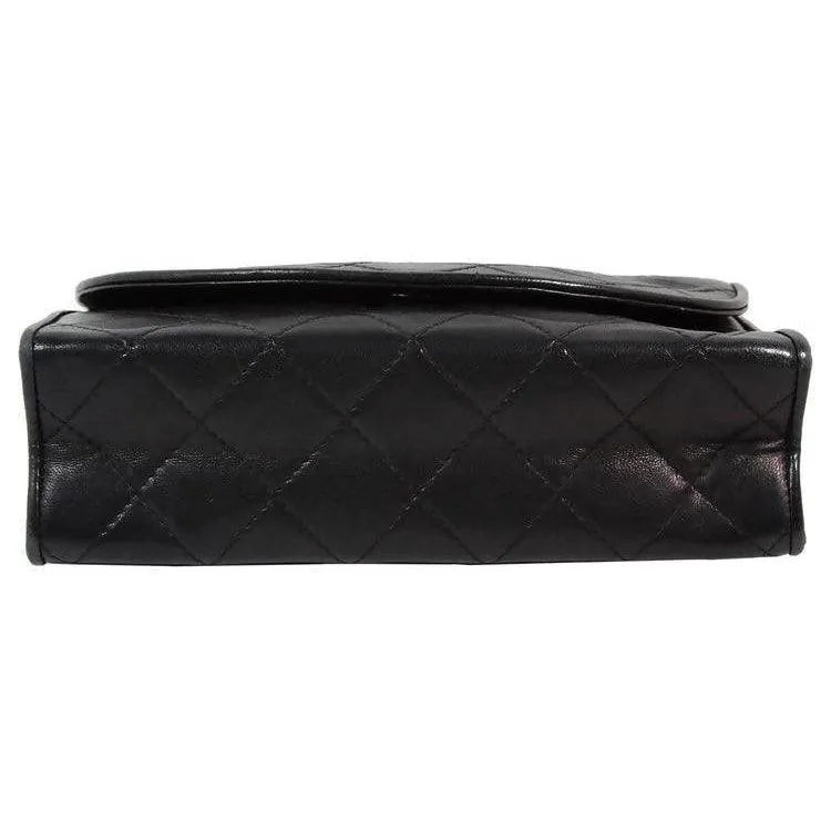CHANEL Black Leather Quilted Crossbody Bag with Tassel