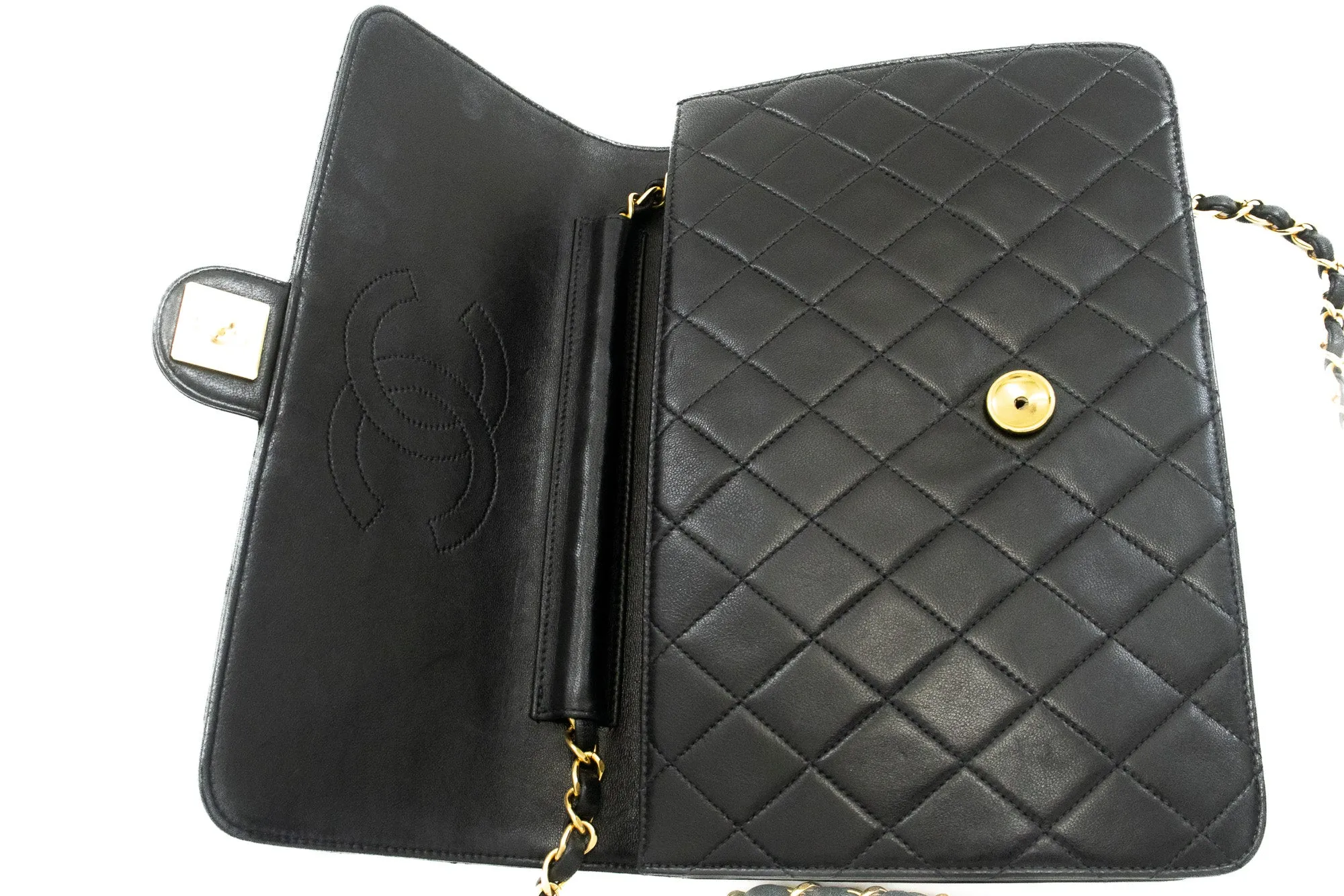 CHANEL Chain Shoulder Bag Clutch Black Quilted Flap Lambskin Purse k13