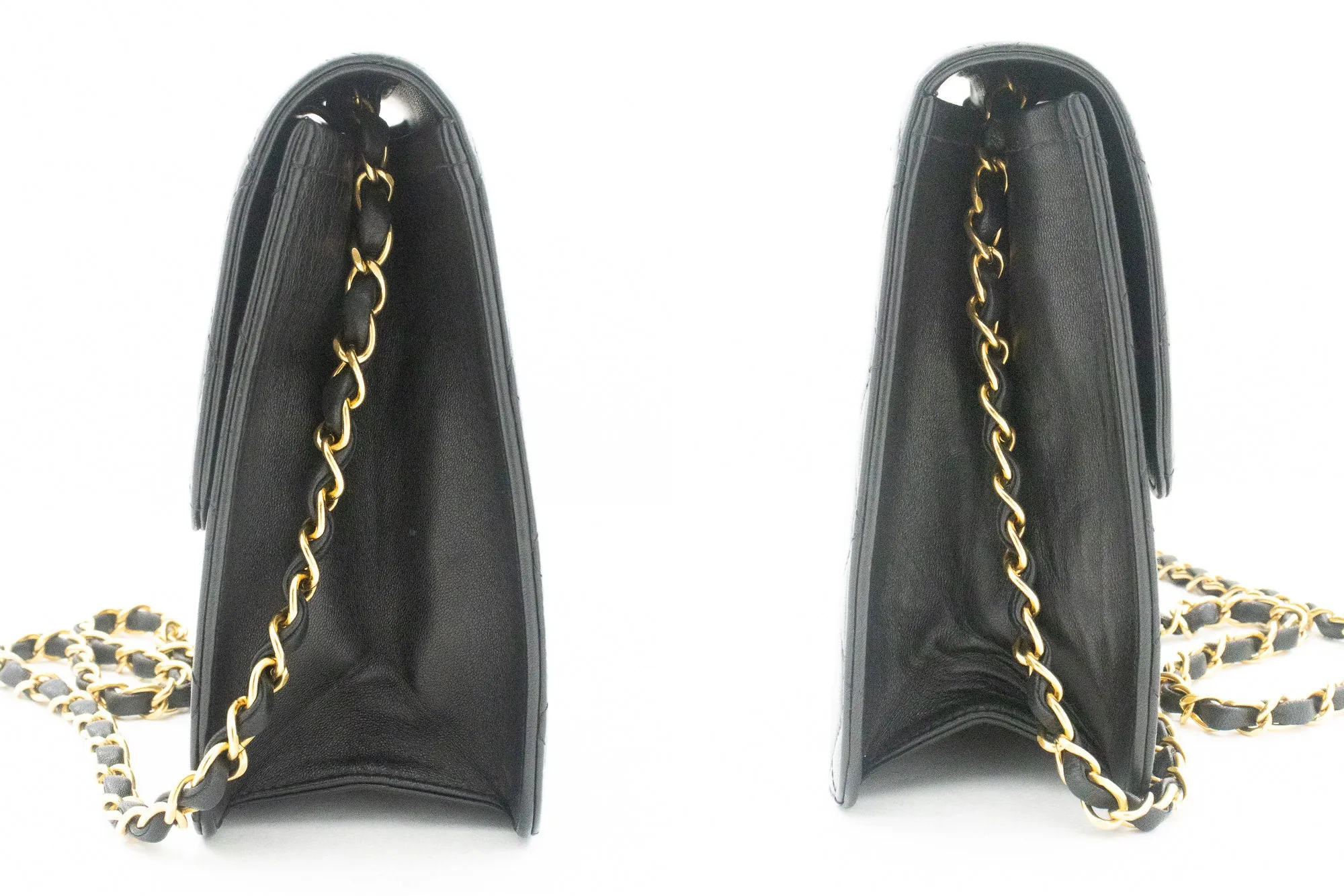 CHANEL Chain Shoulder Bag Clutch Black Quilted Flap Lambskin Purse k13