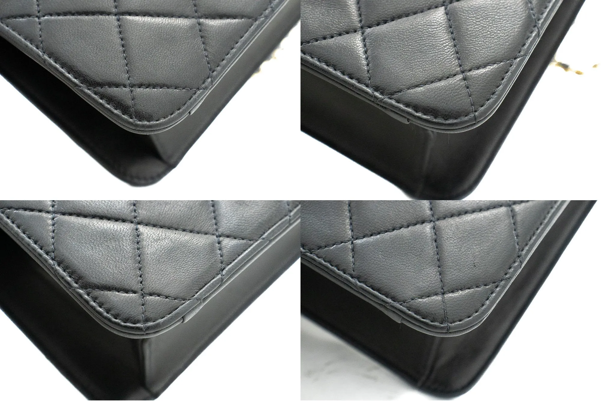 CHANEL Chain Shoulder Bag Clutch Black Quilted Flap Lambskin Purse k13