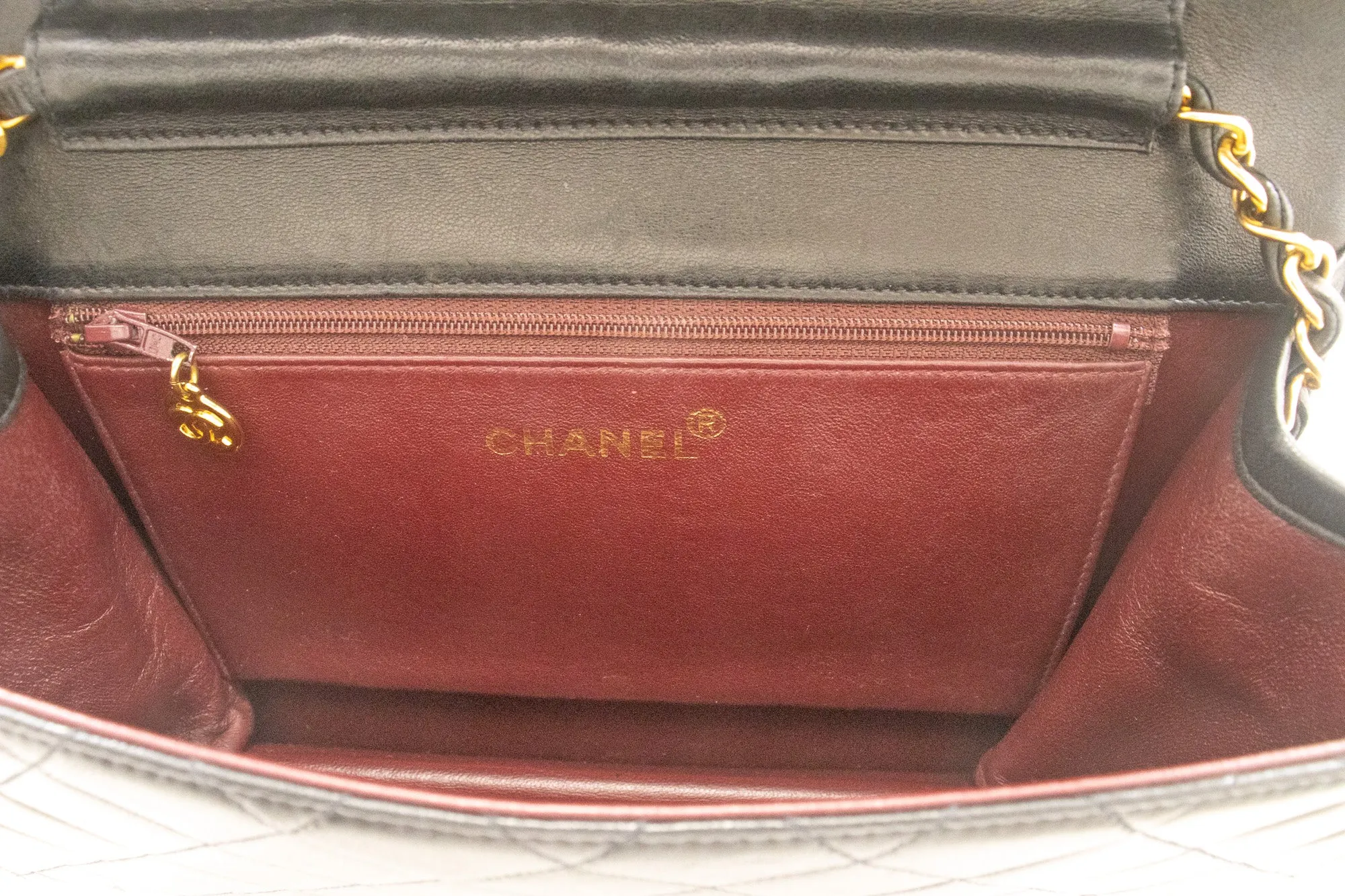 CHANEL Chain Shoulder Bag Clutch Black Quilted Flap Lambskin Purse k13