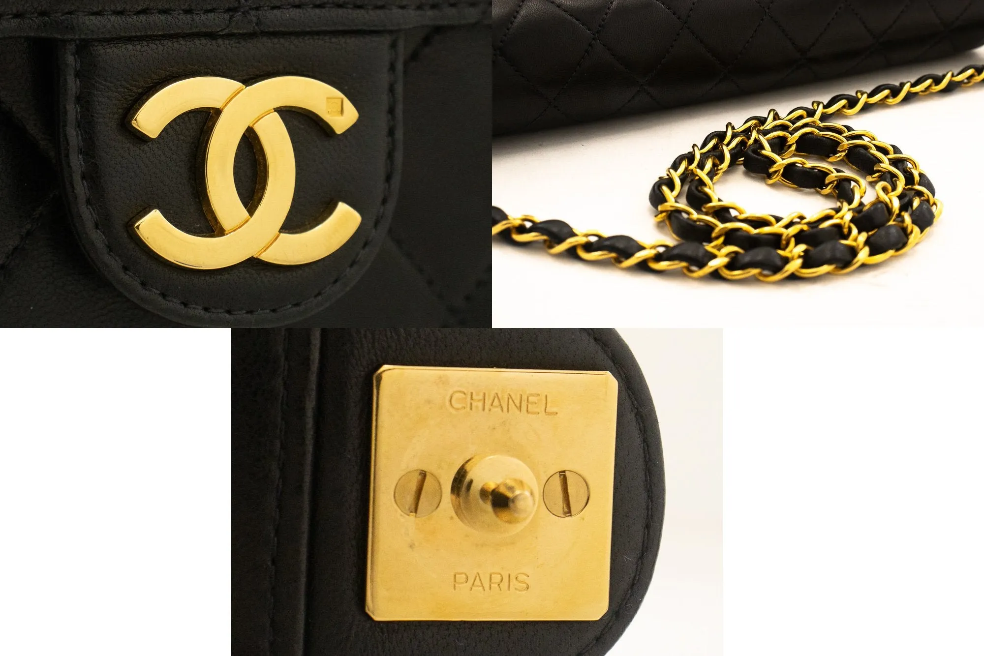 CHANEL Chain Shoulder Bag Clutch Black Quilted Flap Lambskin Purse k13