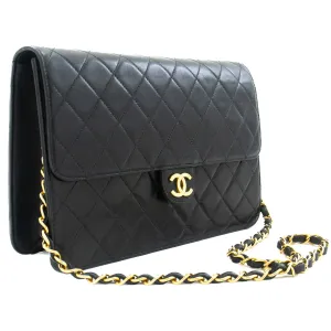 CHANEL Chain Shoulder Bag Clutch Black Quilted Flap Lambskin Purse k13