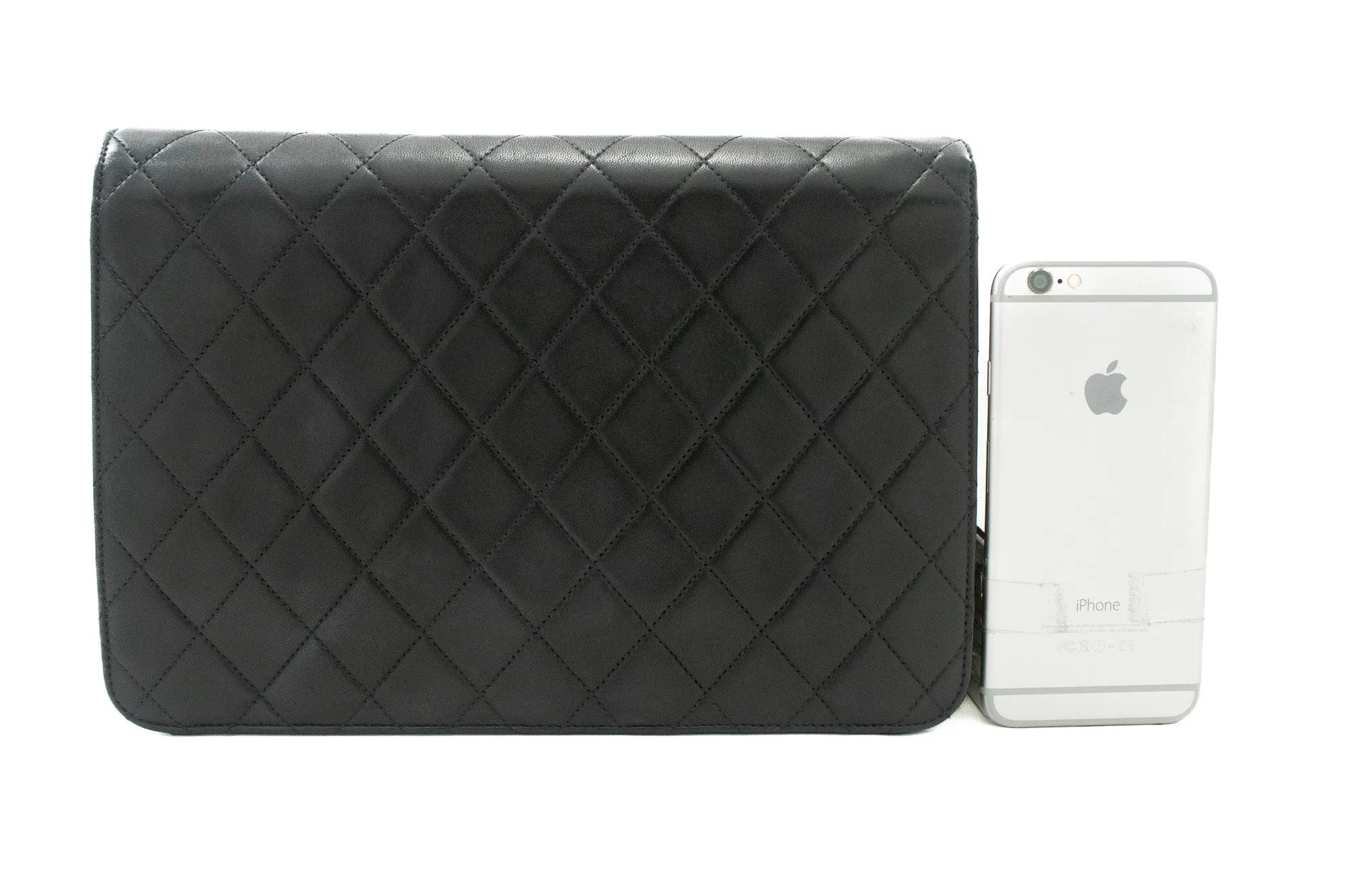 CHANEL Chain Shoulder Bag Clutch Black Quilted Flap Lambskin Purse k13